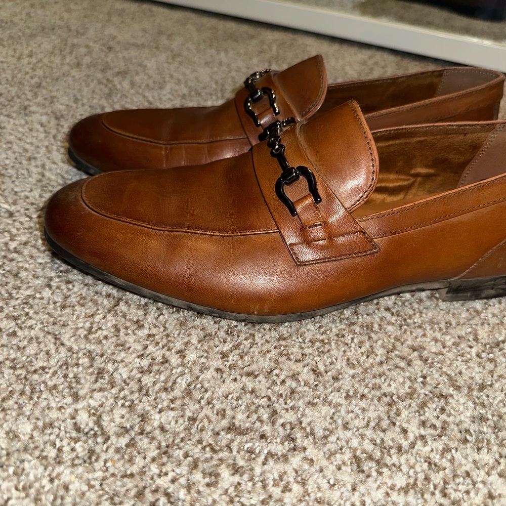Aldo Men's Tan Leather Loafers with Black Accent